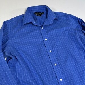 Lauren Ralph Lauren Men's Blue Plaid Classic Fit Non Iron Dress Shirt 16.5 34 35